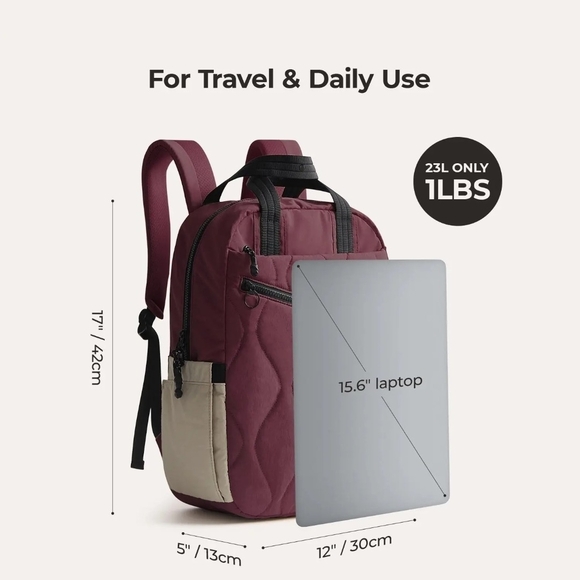 Quilted Burgundy Backpack with Black Accents main image 7
